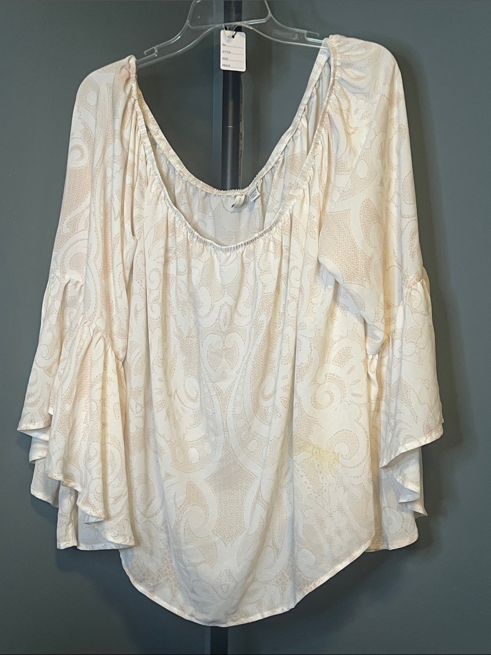 Cato Cream Paisley Scoop-Neck Bell Sleeve Tunic